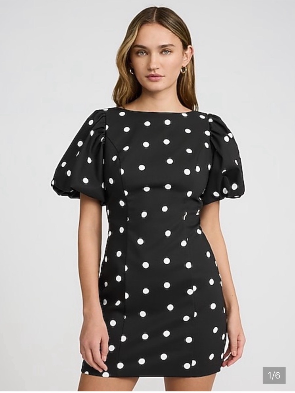 Express Black and White Polka Dot Puff Sleeve Mini Dress
